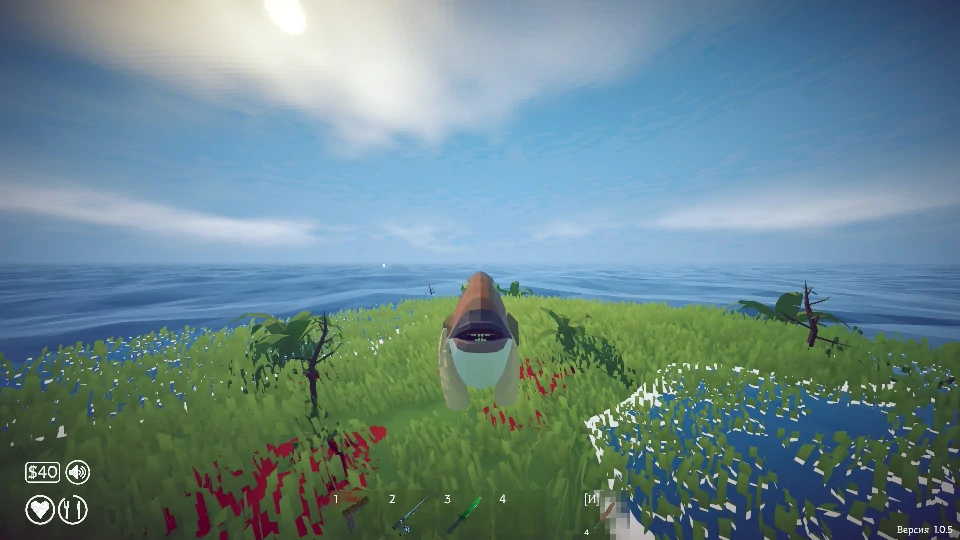 The Giant Piranha boss leaping out of the grass, jaws wide open