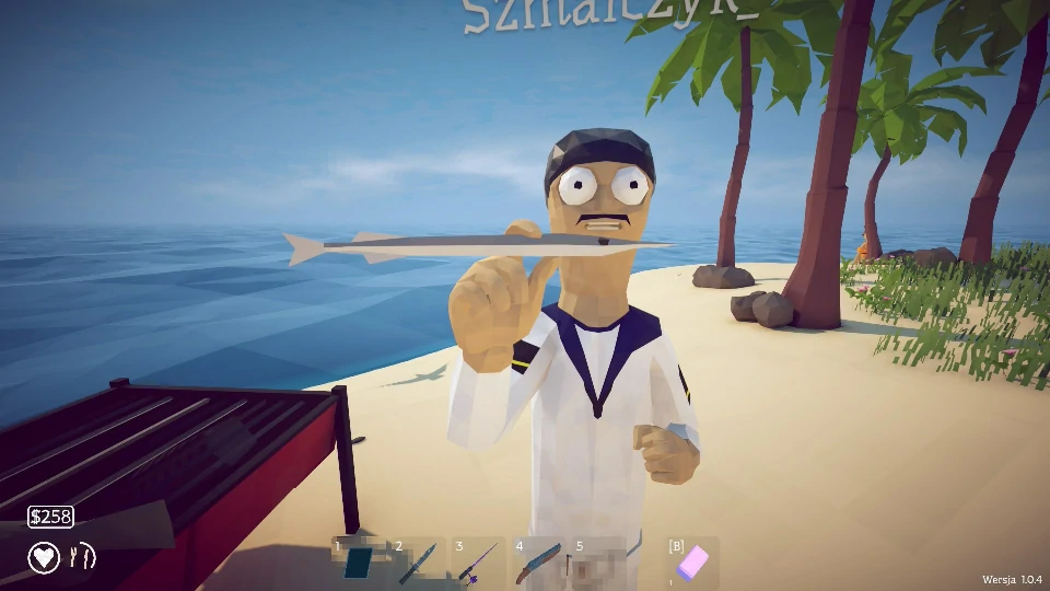 The Desert island: sand, a lake, and the vacation cabin with the grill